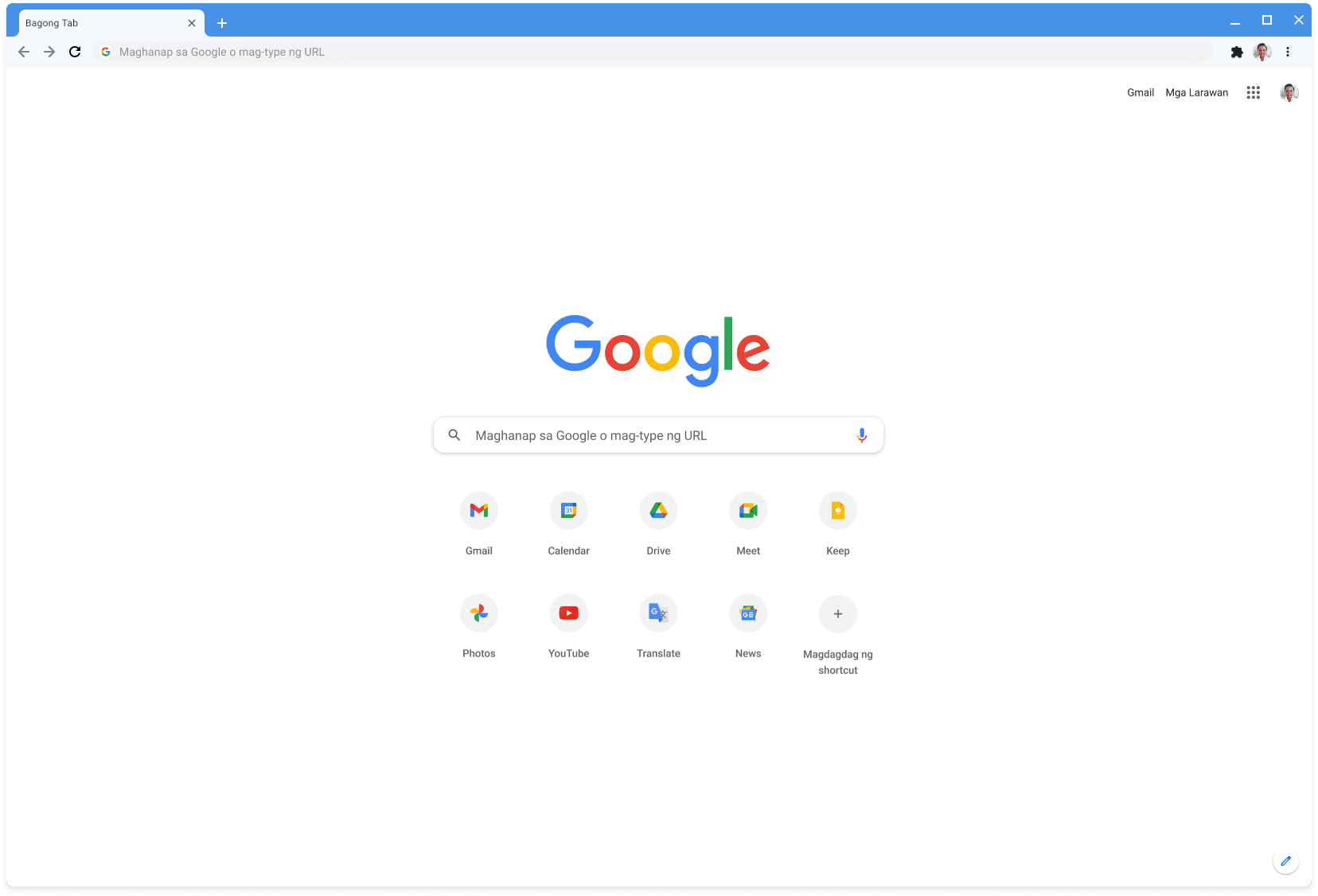 Window ng Chrome browser na ipinapakita ang Google.com gamit ang Classic na tema.